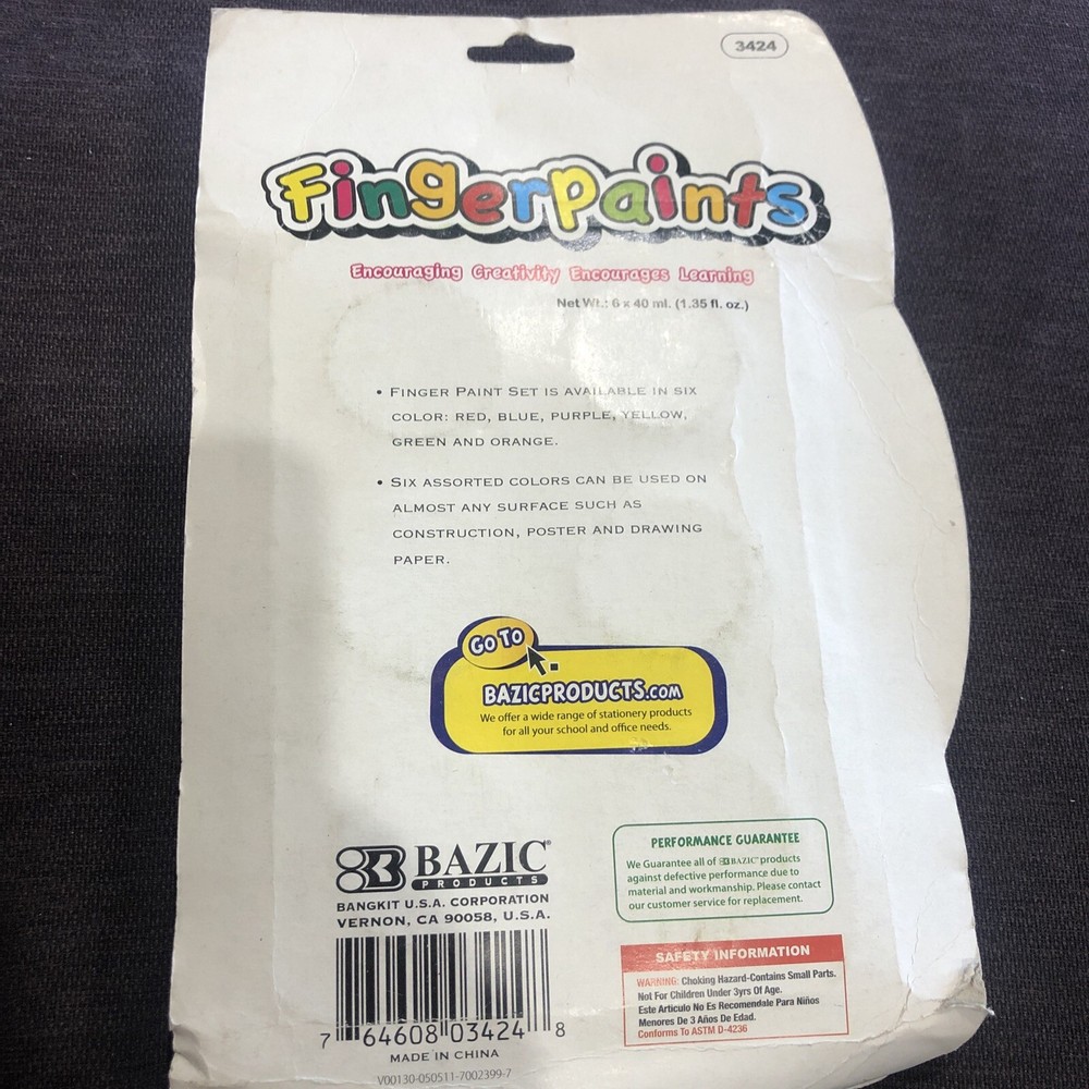 BAZIC Assorted Color 40ml Finger Paint (6/Pack)