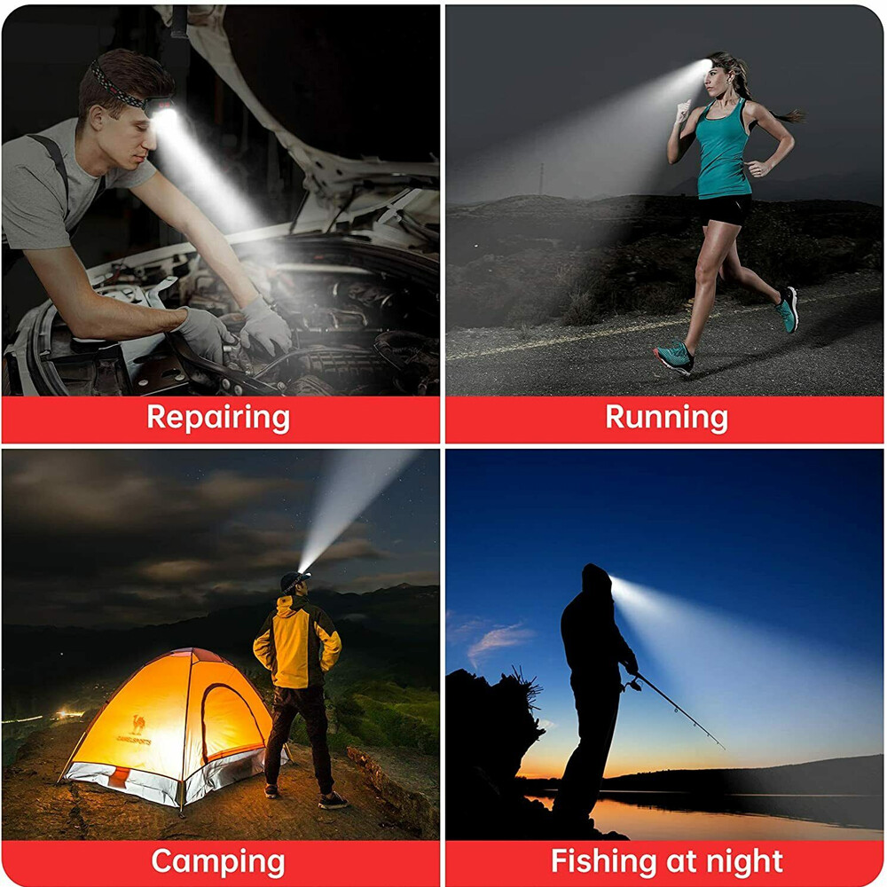 COB LED Headlamp Headlight Flashlight Torch USB Rechargeable Waterproof Sensor