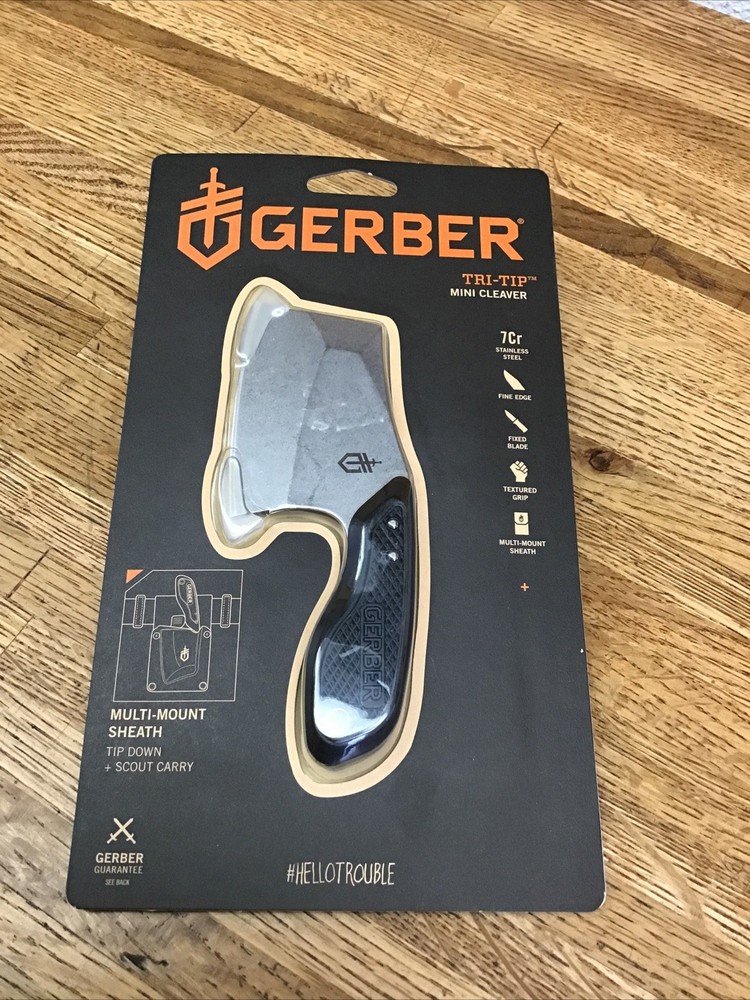 Gerber Tri-Tip Mini Cleaver Fixed Blade Knife with Sheath | Black | NEW!