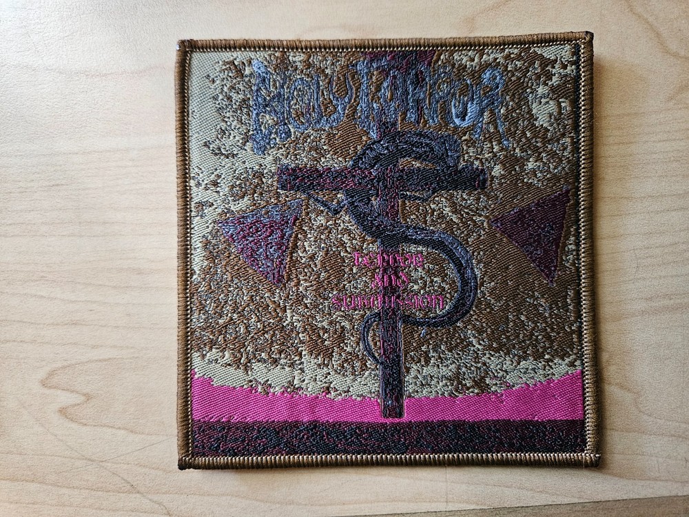 HOLY TERROR, SEW ON BROWN BORDER WOVEN PATCH