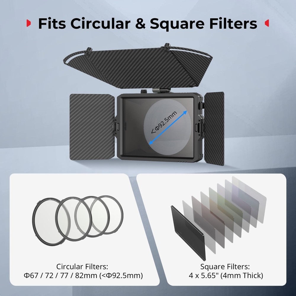 SmallRig Mini Matte Box Pro Flag Kit with Two 4 x 5.65 Filter Frame, Modular ...