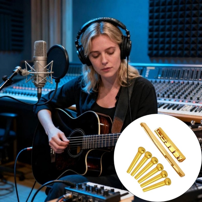 Brass Nut Saddles Set for Guitar Upgrade Includes 6 String Pegs and Component