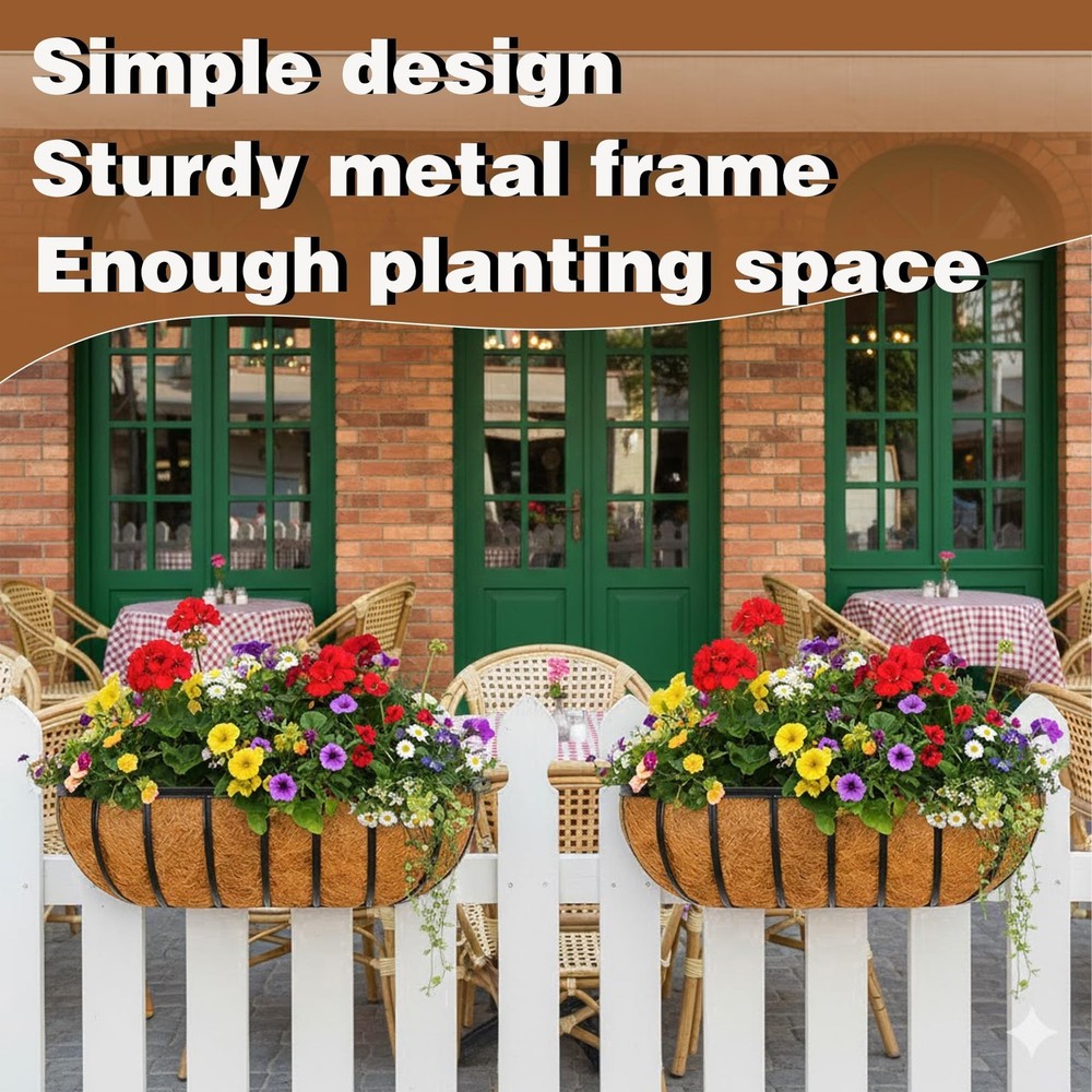 2 Pcs 24“ Railing Planter Window Box Deck Railing Planter Boxes with Coco