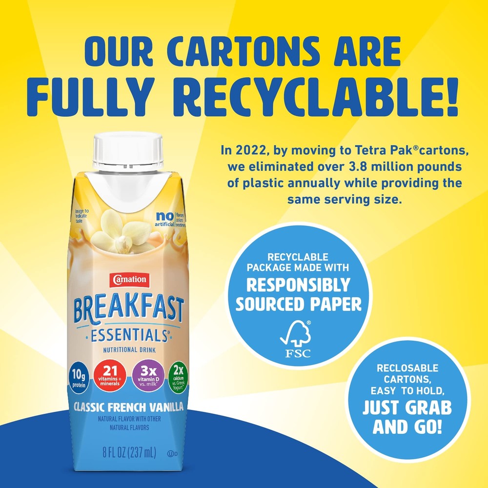 Carnation Breakfast Essentials Vanilla Meal Replacement Nutritional Drink 24 ...