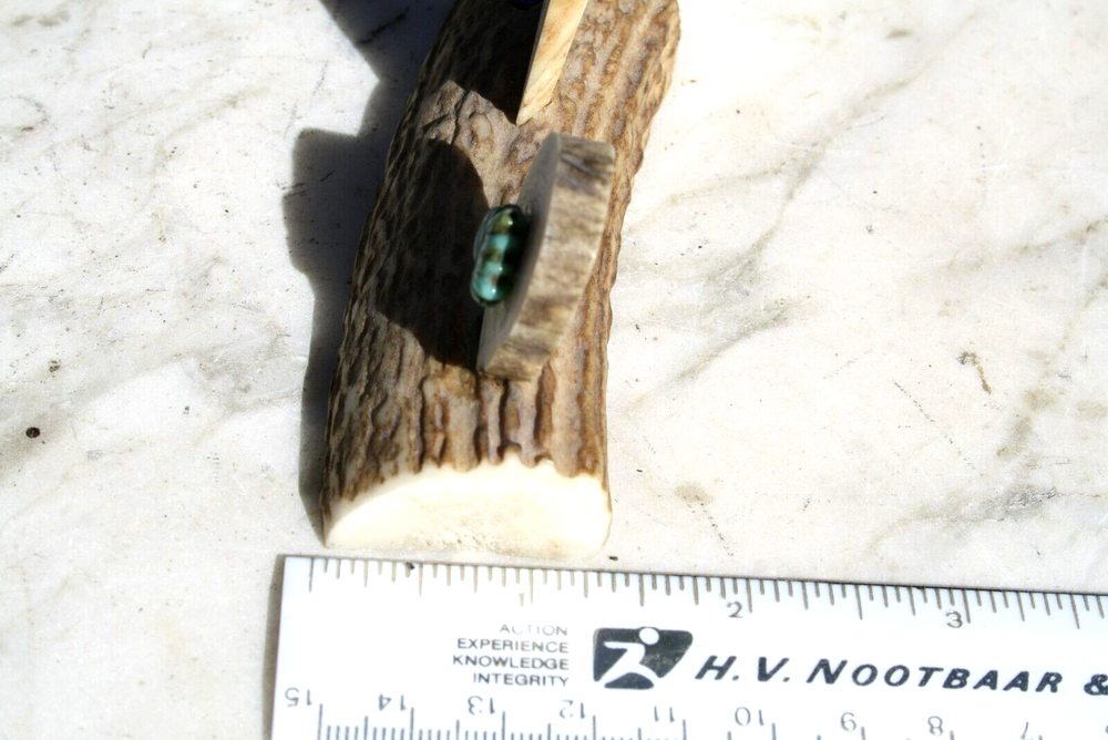 Vintage Antler Bone Thermometer Celsius with Turquoise Leaf