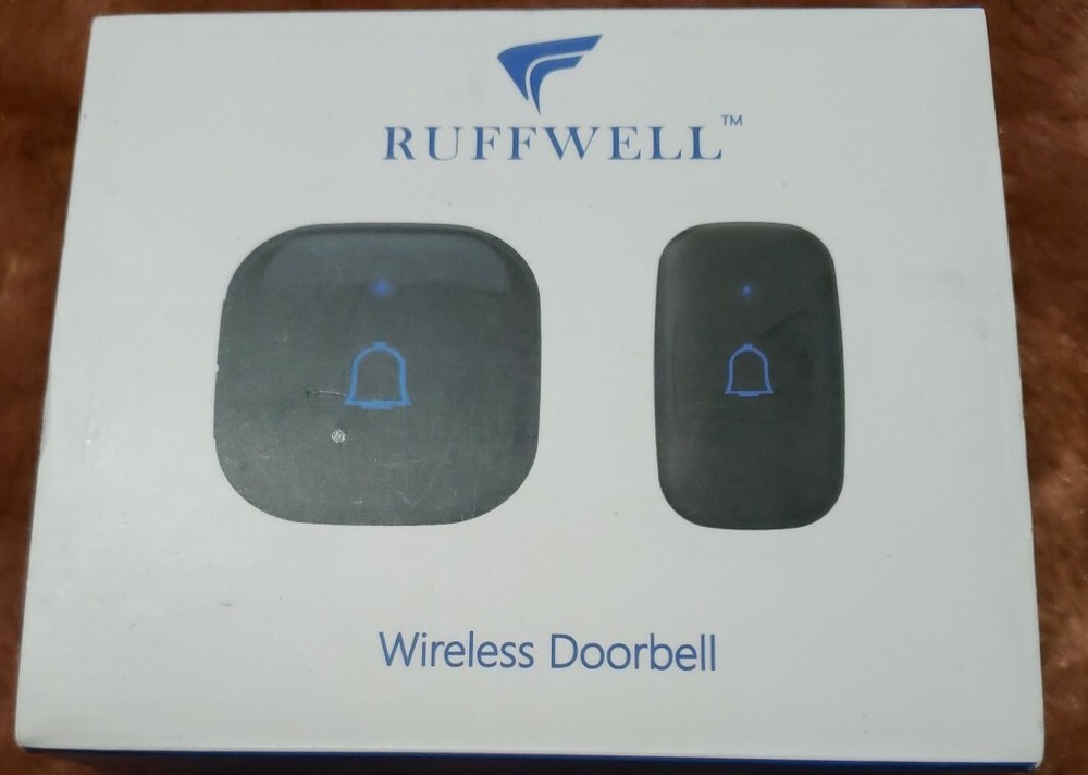 Ruffwell Wireless Doorbell, Black, with receiver.