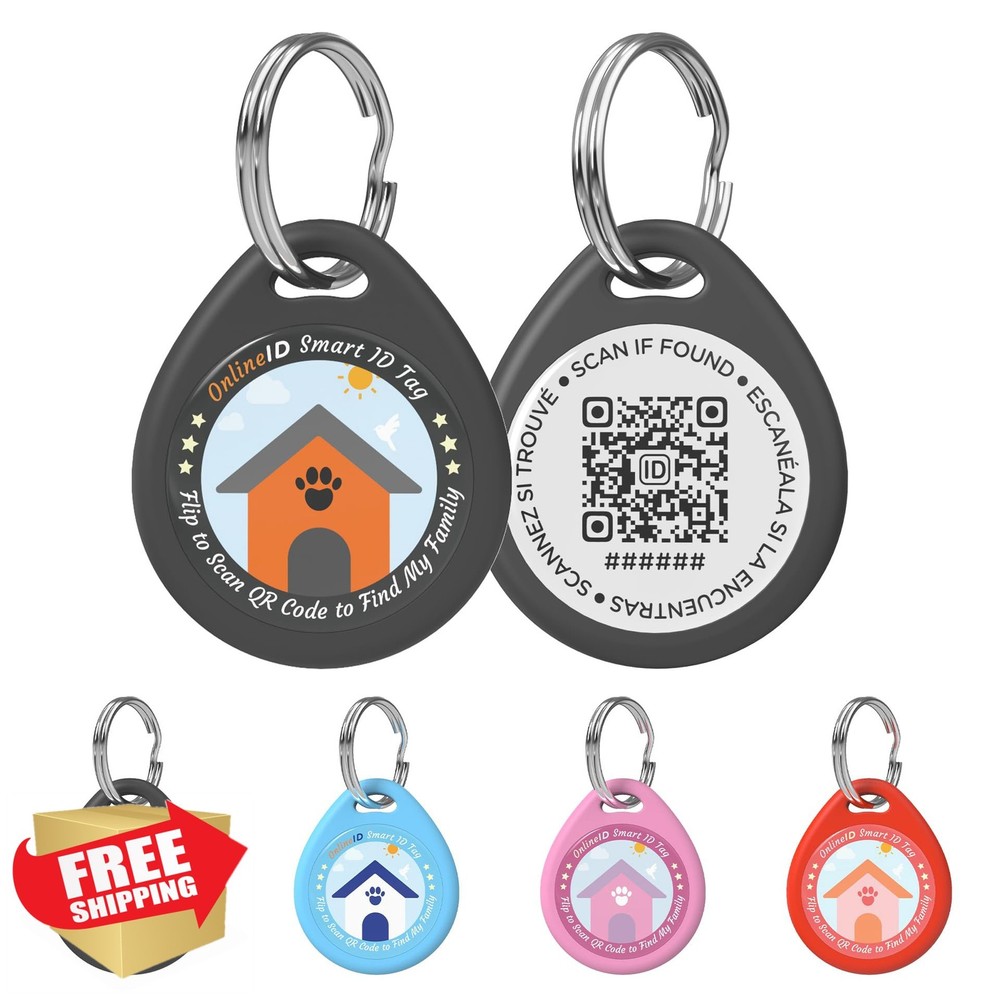 Personalized Cat Tag, QR Code ID, Black, Small, Online Profile System