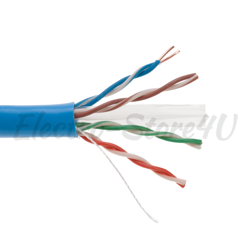1000ft Cat6 Blue Ethernet Network Cable Solid 23AWG Copper Clad CCA Bulk Wire