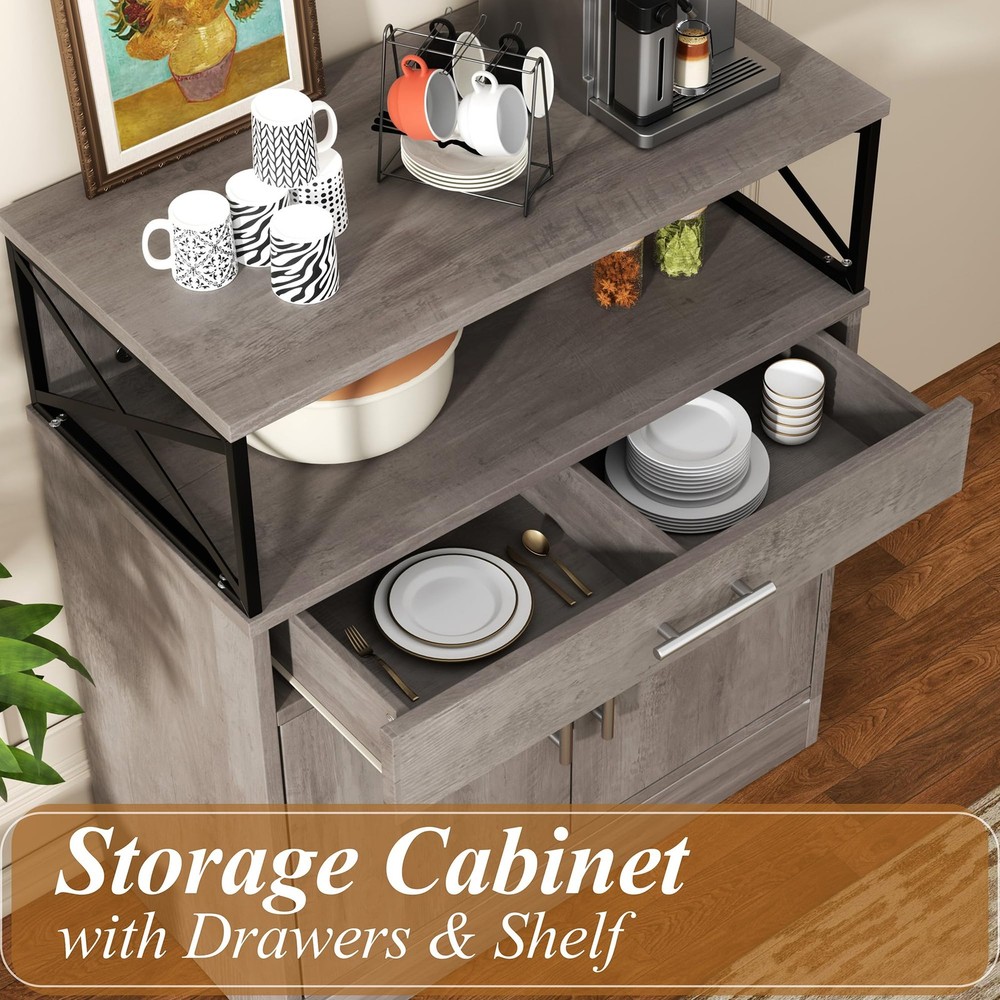 Kitchen Buffet Cabinet with Adjustable Shelf, Modern Kitchen Storage Cabinet,...