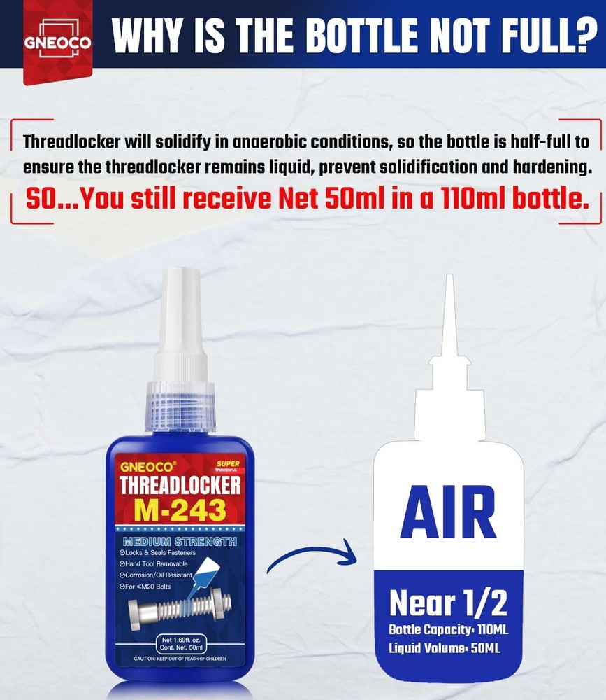 ThreadLocker Blue, Thread Lock Medium Strength Lock Tight for Nuts, Bolts, Faste
