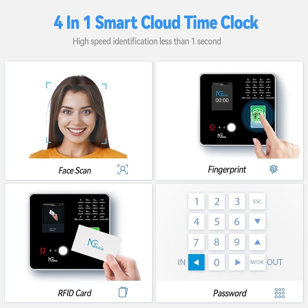 (Renew) NGTeco TC1 Cloud Time Clock with Remote Control Software (0 Monthly Fee)