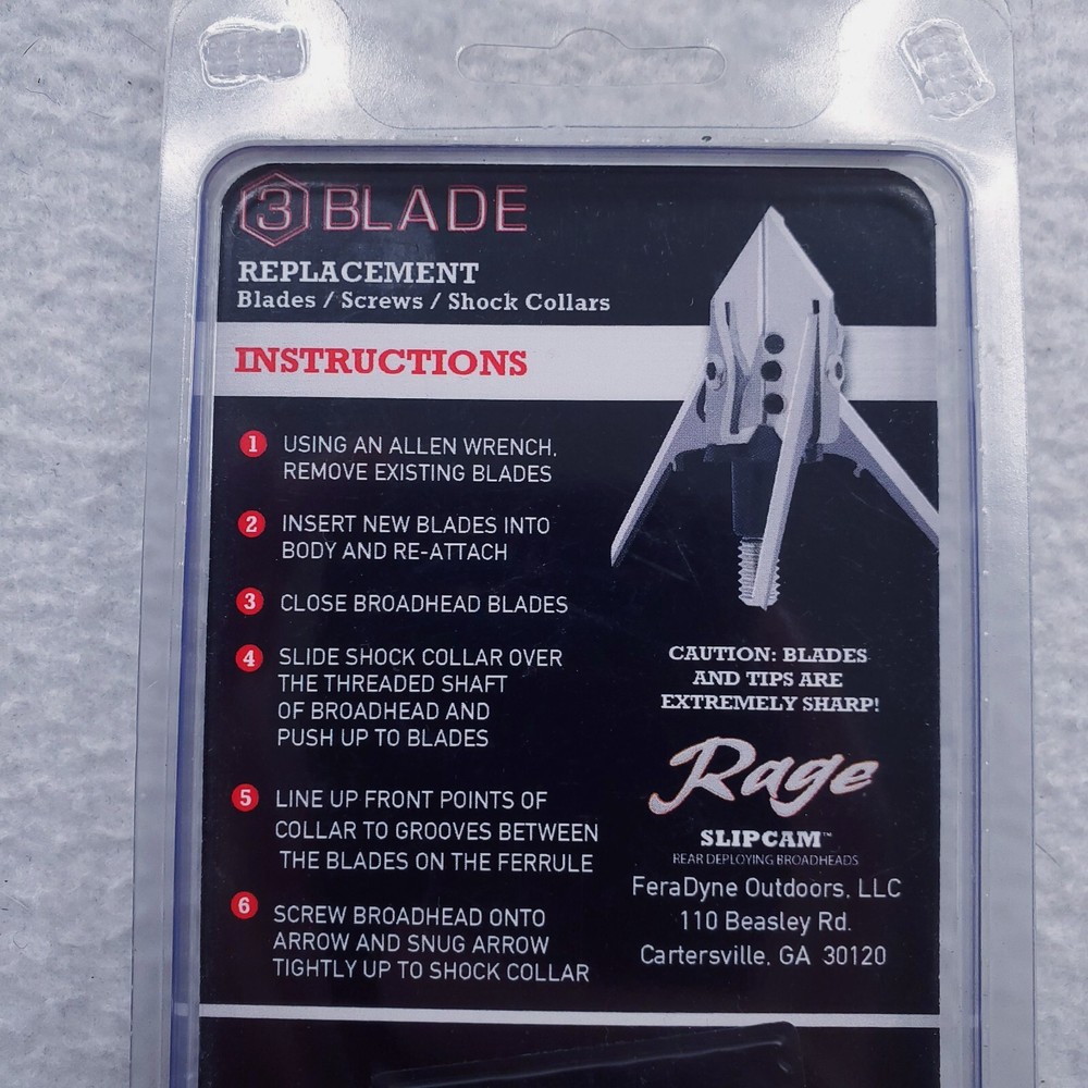 Rage 3-Blade Expandable Broadhead Kore Replacement Blade Kit 100gr Shock Collars