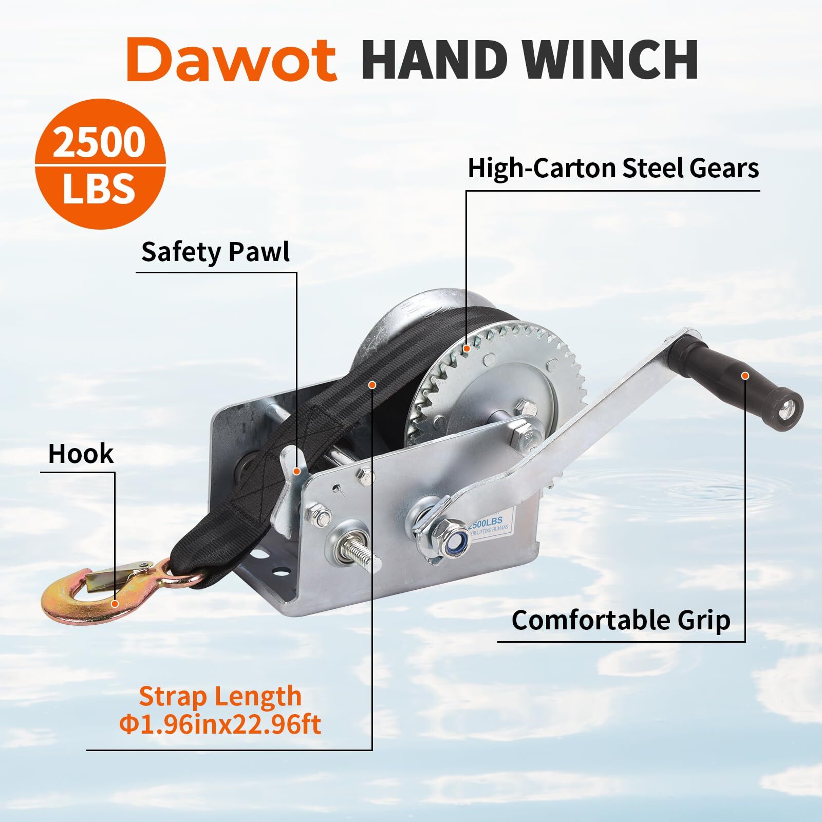 Boat Trailer Winch 2500lbs 2 Gear Polyester Strap Winch ATV Boat Trailer