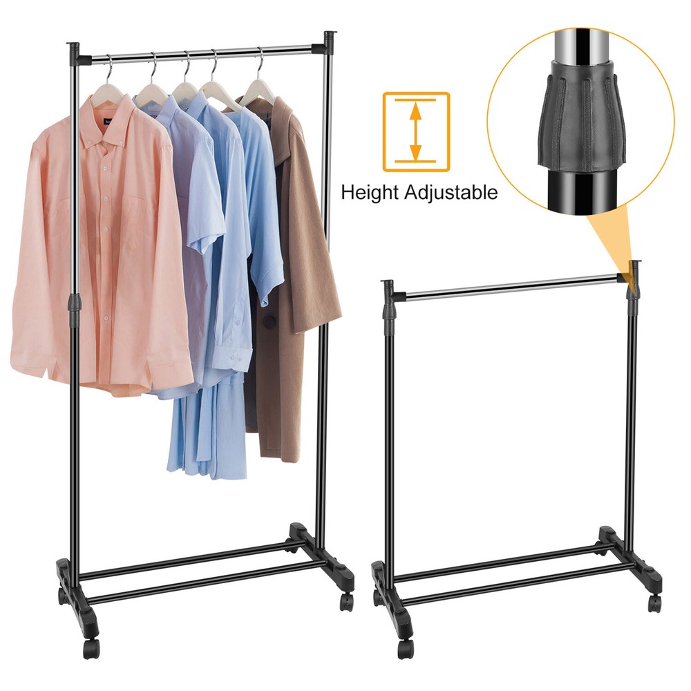 Single/Double Adjustable Clothes Hanger Rolling Garment Rack Duty Rail Organizer