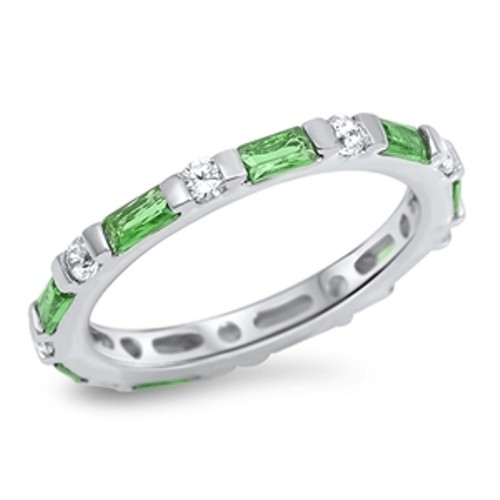 Sterling Silver Green CZ Women's Stackable Eternity Ring