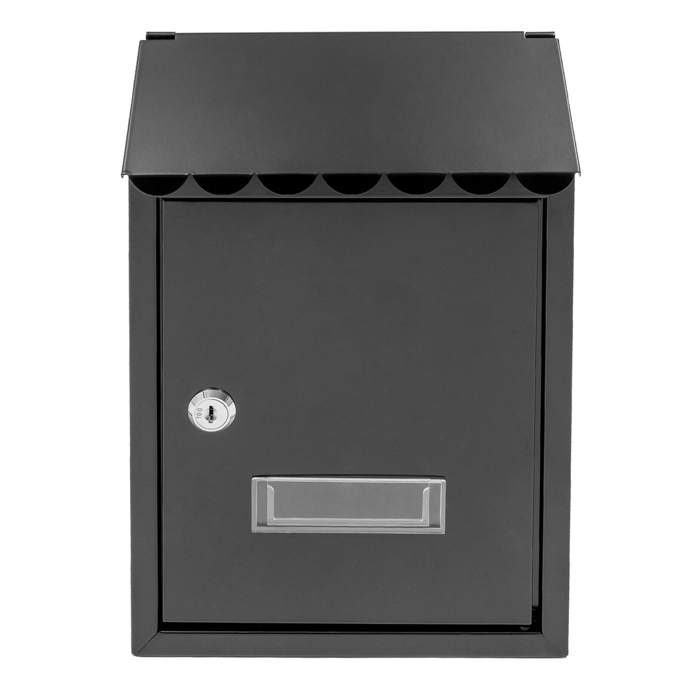 Wall Mount Rectangular Locking Mailbox W/ 2 Keys Black Residential Mail Box ﻿