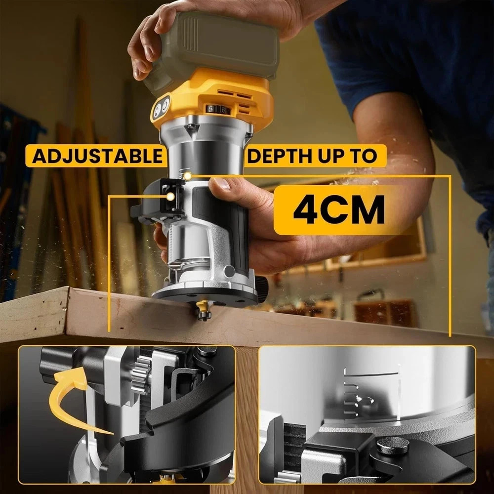 Cordless Compact Router Compatible with DeWalt 20V Battery (Bare Tool), 6 Variab