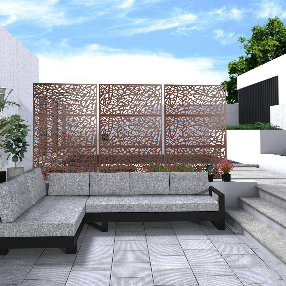 3-Panel Rust-Colored Weather Resistant Panel Screen