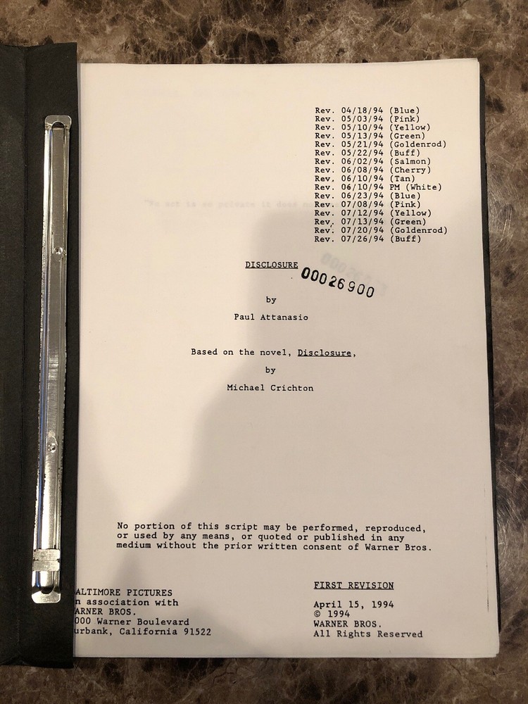 RARE 1994 Disclosure Original Movie Script - Donald Sutherland’s Personal Script
