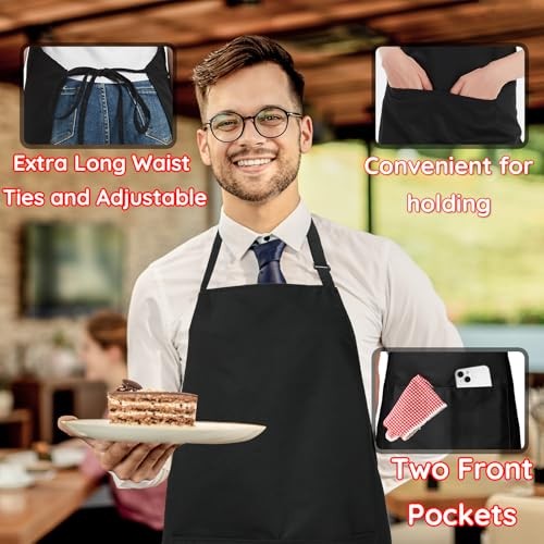 4 Packs Chef Apron Waterproof Apron, Adjustable Aprons Polyester Blend Black