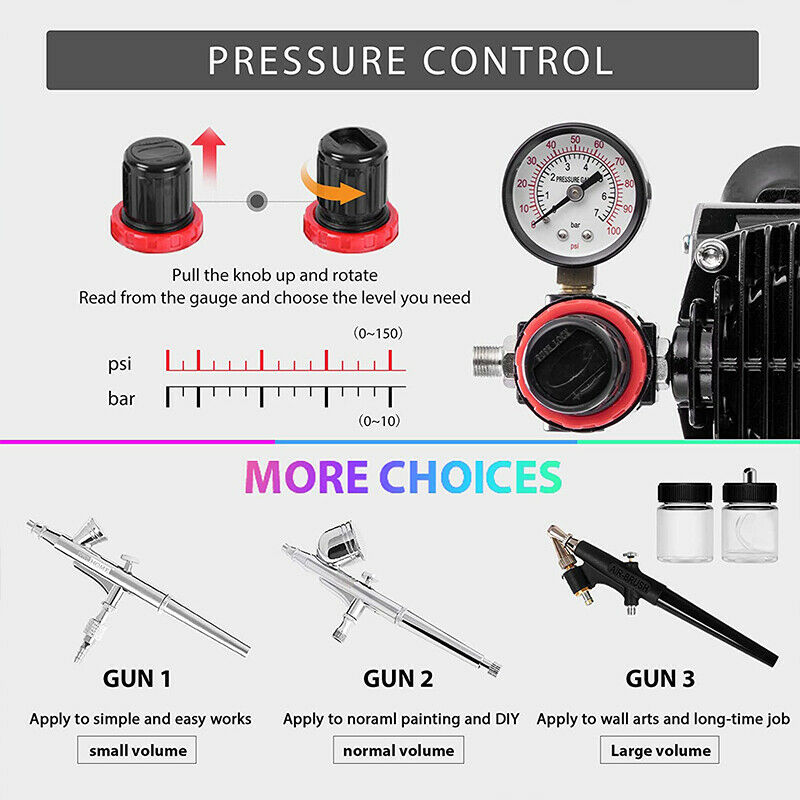 Professional Airbrushing Combo Set w/ 1/5 HP Compressor Kit & Spray Paint Booth