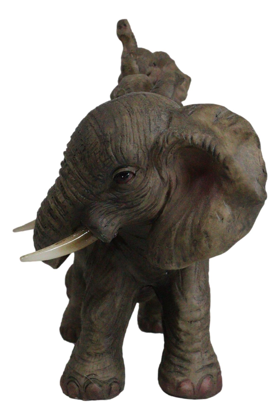 Small Wildlife Elephant Father And 2 Calves On Piggyback Playing Statue 5.25"H