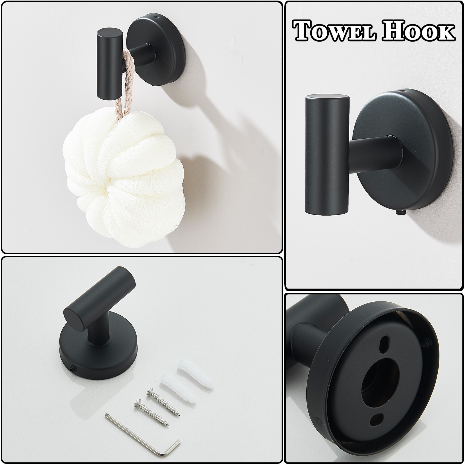 6 Pcs Black Bathroom Hardware Set Stainless Steel Towel Bar Towel Racks Hooks