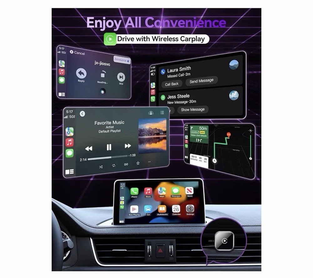 Wireless CarPlay Adapter for Apple iPhone & Android Auto USB Adapter Plug & Play