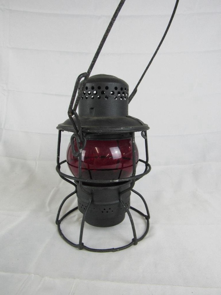 Antique Railroad Lantern w/ Ruby Globe