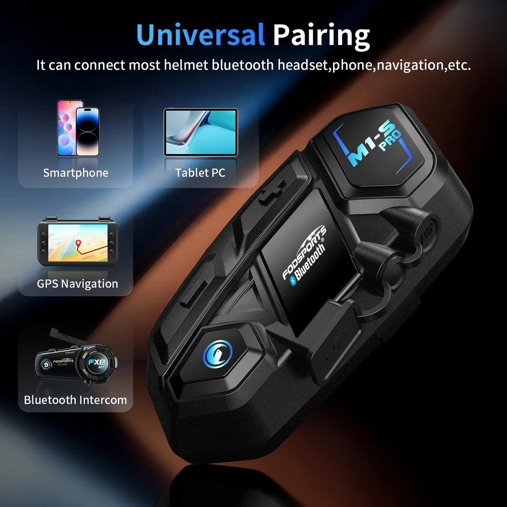 2x M1-S Pro Motorcycle Intercom Bluetooth Helmet Headset 2000M for 10 Riders