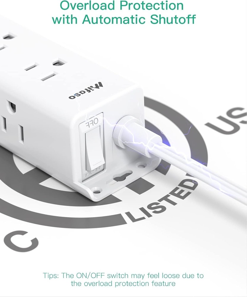 Compact 9-Outlet Surge Protector Power Strip - 5FT Extension Cord with Flat Plug