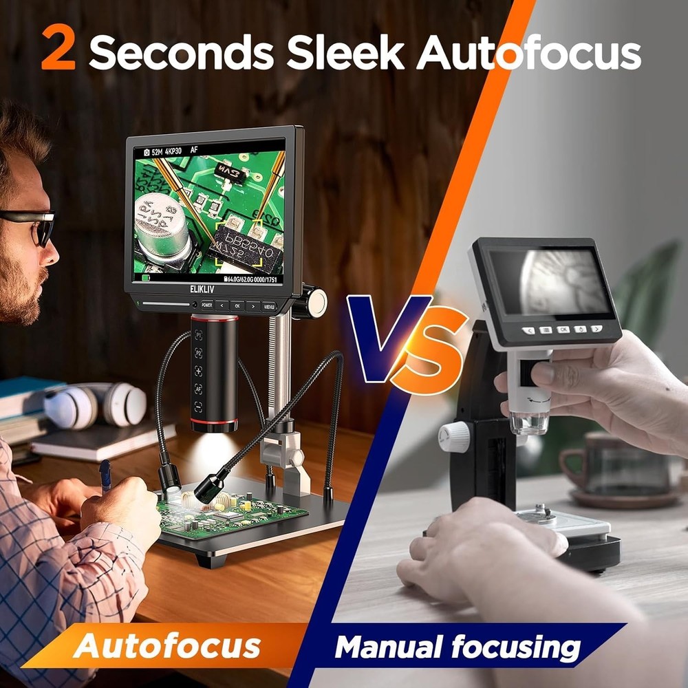 Elegant 4K Autofocus Digital Microscope with 2000X Magnification & 8" IPS Screen