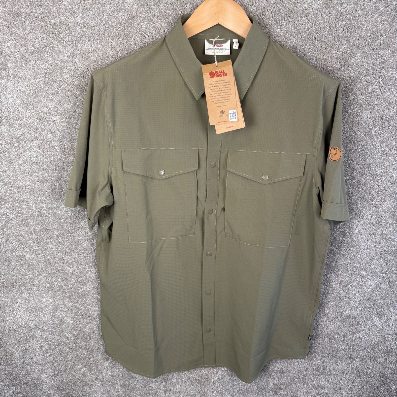 Fjallraven Abisko Trekking Shirt Short Sleeve Mens Large Light Olive 87939 NEW