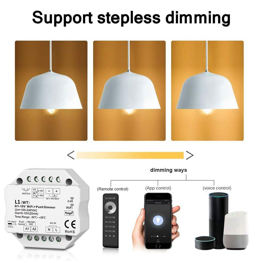 0/1-10V Tuya Zigbee WiFi RF AC Push LED Dimmer Switch Light Controller f Alexa