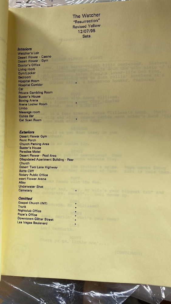 the WATCHER tv show script Paramount Pictures 1994