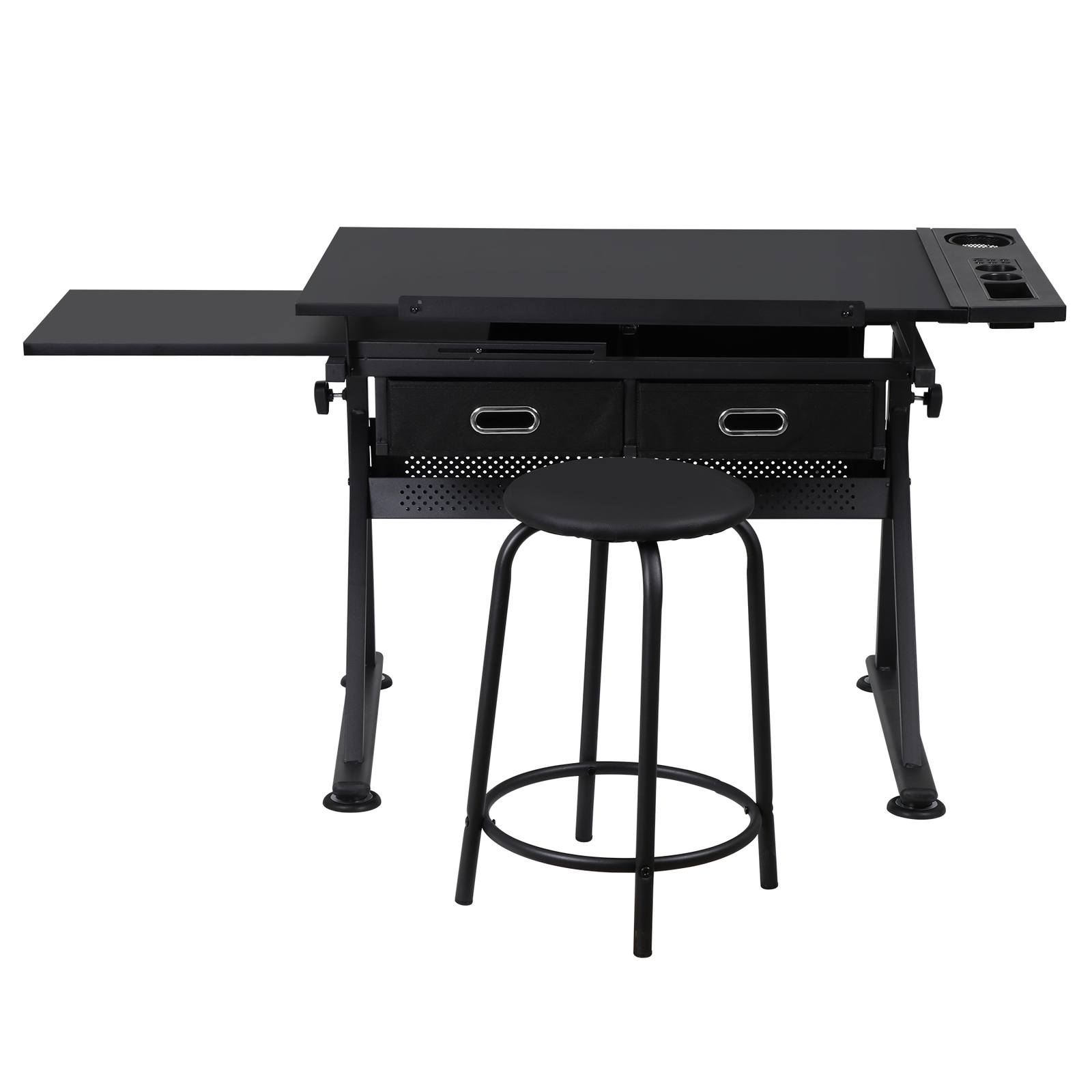 Drafting Desk Drawing Table Adjustable Tabletop with Stool Arts & Crafts Black