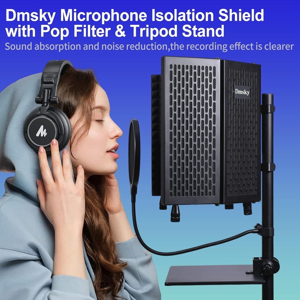Microphone Isolation Shield Pop Filter Stand Studio Soundproof Booth