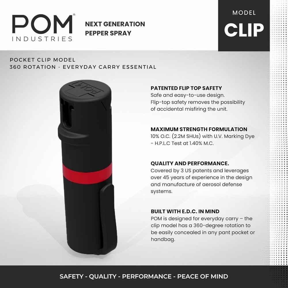 POM Pepper Spray Combo Pack Clip & Keychain - Maximum Strength OC Spray Self Def