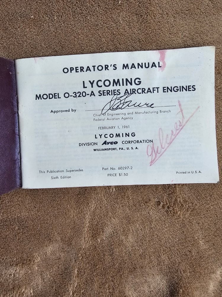Avco Lycoming O-320-A Engine Operator's Manual