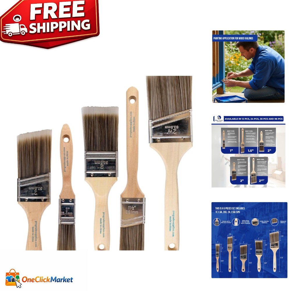 5-Piece Professional Paint Brush Set with Flat & Angle Brushes for All Projects