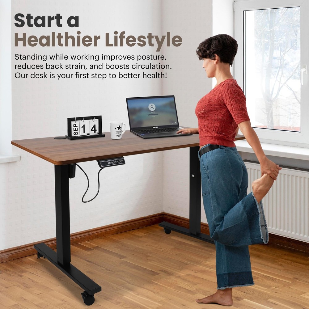 47 x 24 Inch Adjustable Height Standing Desk Computer Office Gaming Table Brown