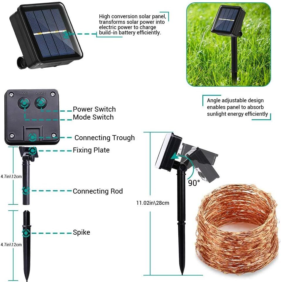 Solar String Lights Outdoor, 2Pack Total 100ft 300LED 8 Modes Solar Fa...