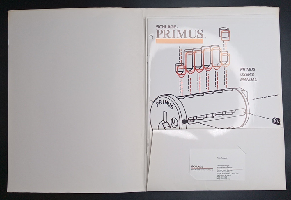 Schlage Primus Lock Users Manual Sales? Folder +