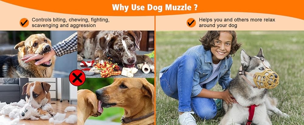 Dog Muzzle, Adjustable Dog Basket Muzzle with Movable Cover to