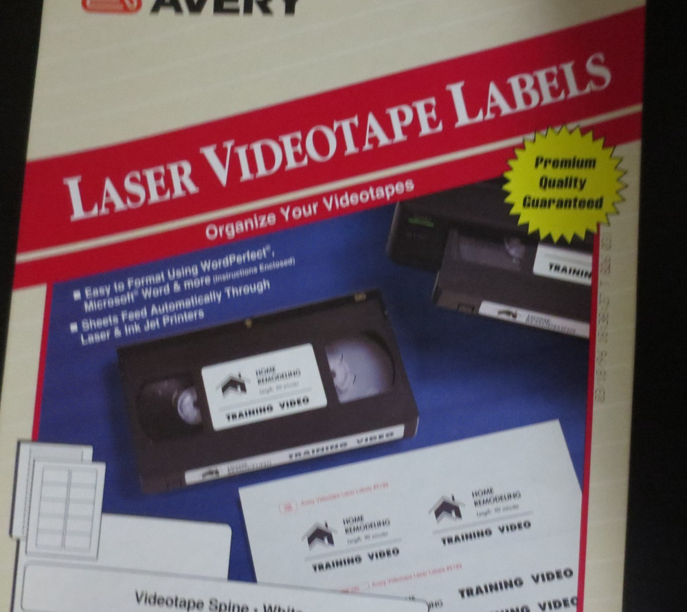 Avery Laser Videiotape Labels
