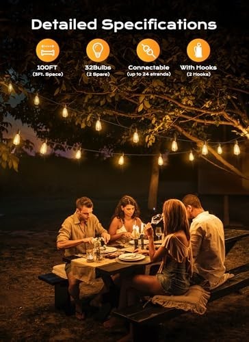 50-200FT Outdoor 2700K LED String Lights Patio Lights, ST38 Shatterproof