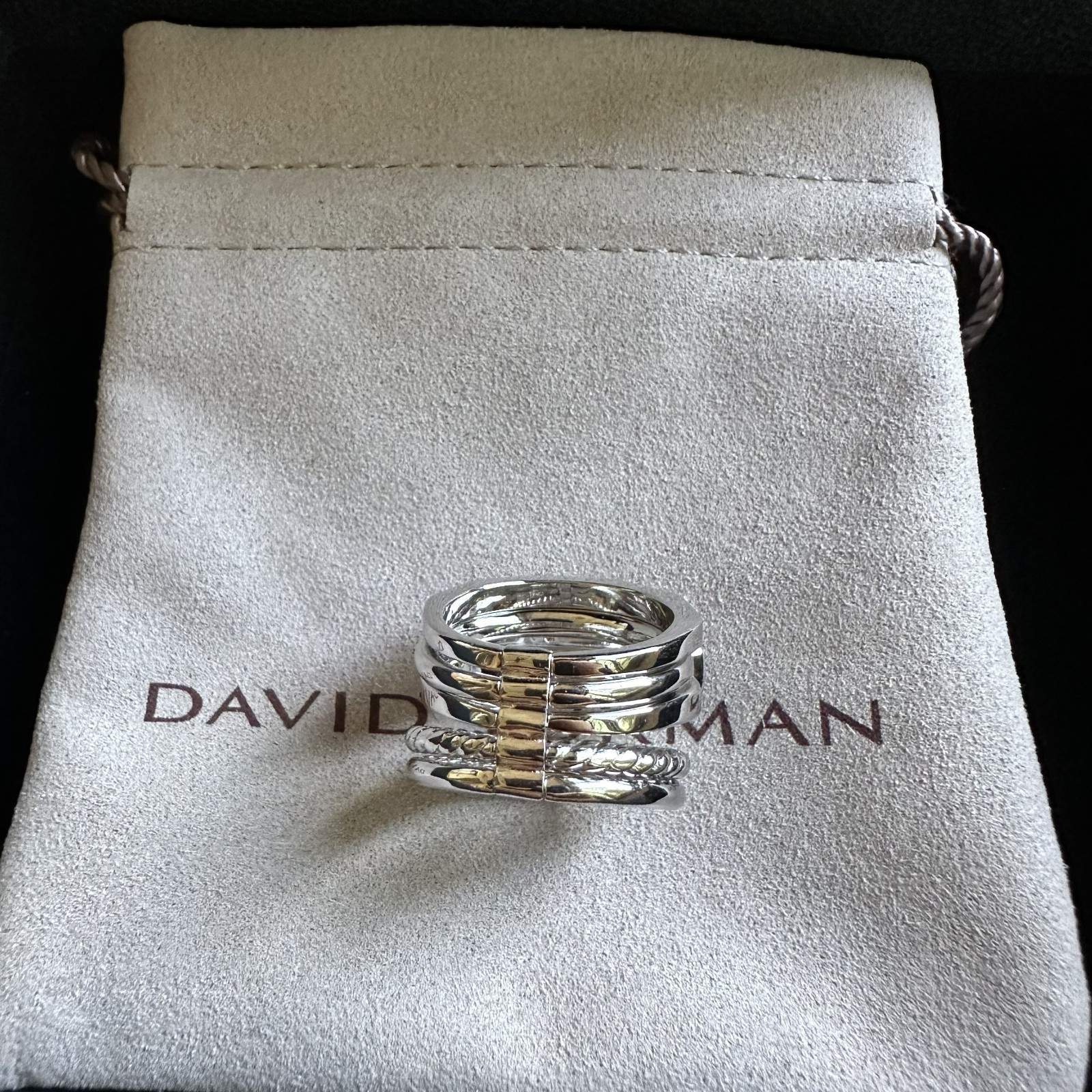 David Yurman Sterling Silver Stax Ring with Blue Topaz & Diamonds Size 7
