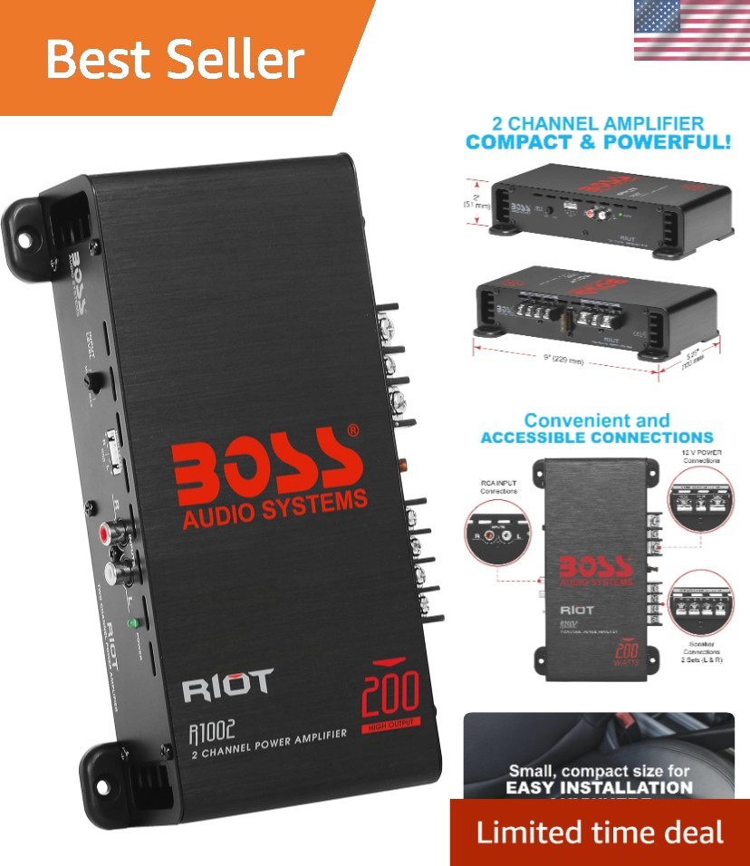 200W 2 Channel Car Amplifier -  Sound with Full Range & Subwoofer Support