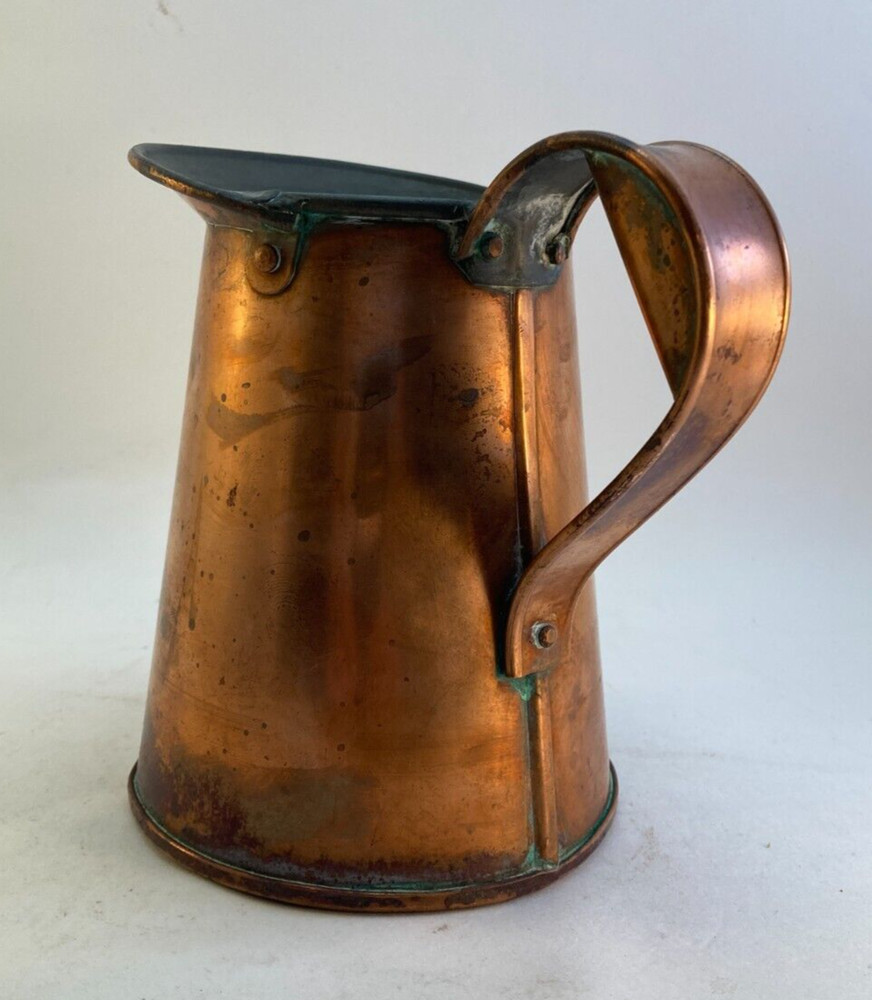 Vintage Copper Pitcher Jug Tin Lined 1 Quart