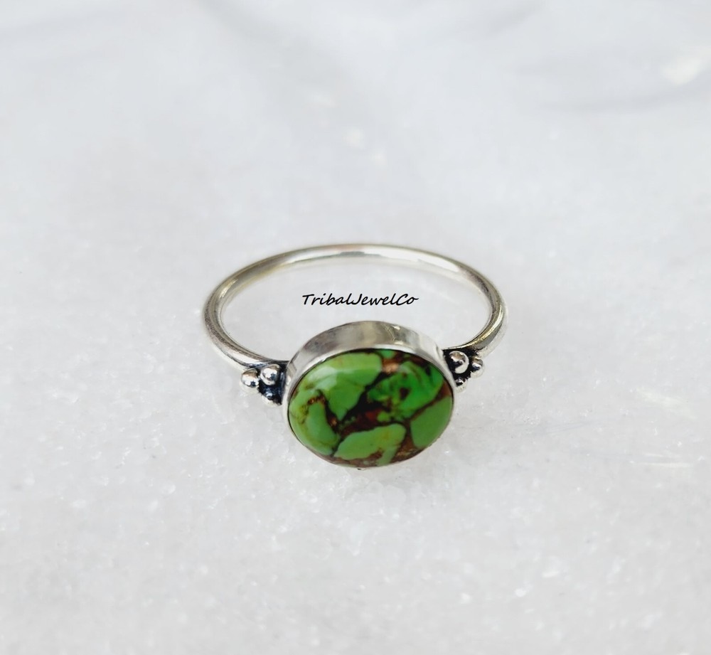 925 Sterling Silver Green Copper Turquoise Ring Handmade Gift Statement Ring